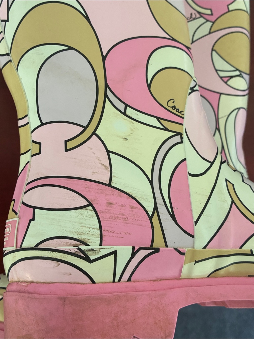 Coach Pink Multi-Color Signature Pattern Women Rain Boots 8 - Picture 7 of 8